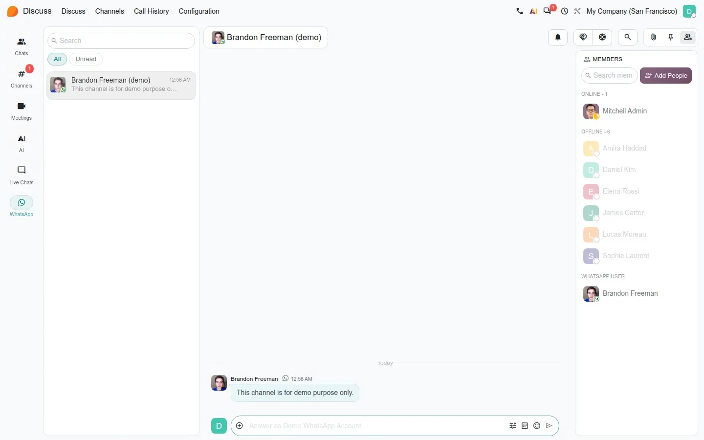 Discuss with a WhatsApp conversation and member list