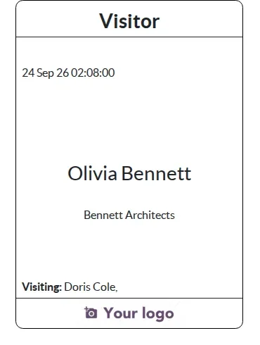 Printable visitor badge for Olivia Bennett visiting Doris Cole