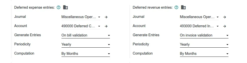 Deferred entries settings with yearly periodicity