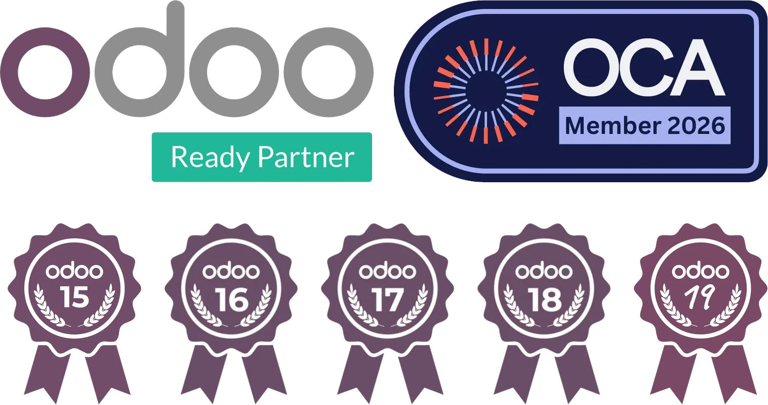 Official Odoo Ready Partner, OCA Member 2026, Odoo certified versions 15 through 19