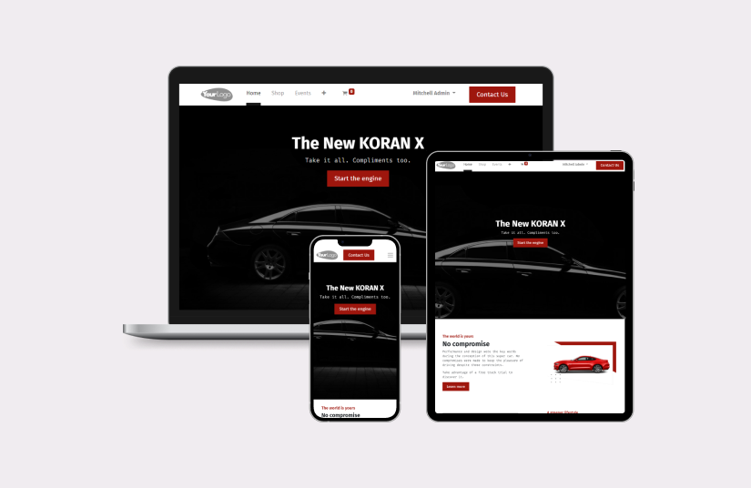 The same Odoo-built site rendered on desktop, tablet and mobile