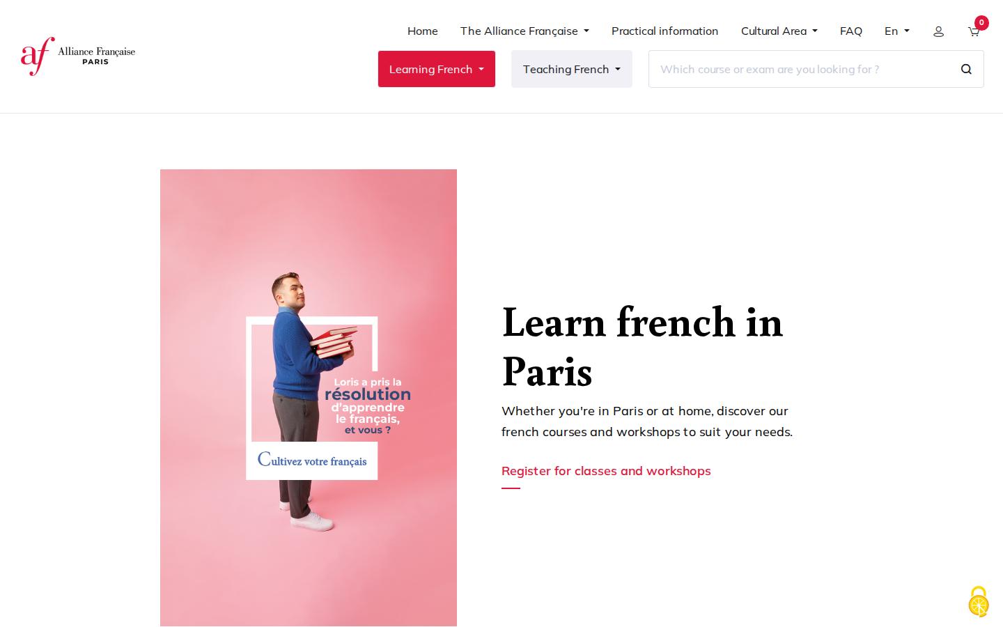 Homepage of Alliance Francaise, built with Odoo