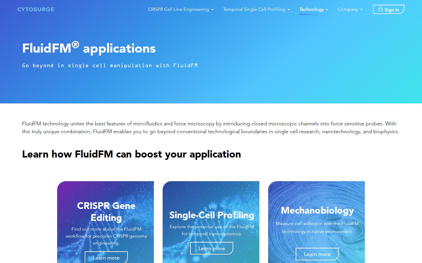 Homepage of Cytosurge, built with Odoo