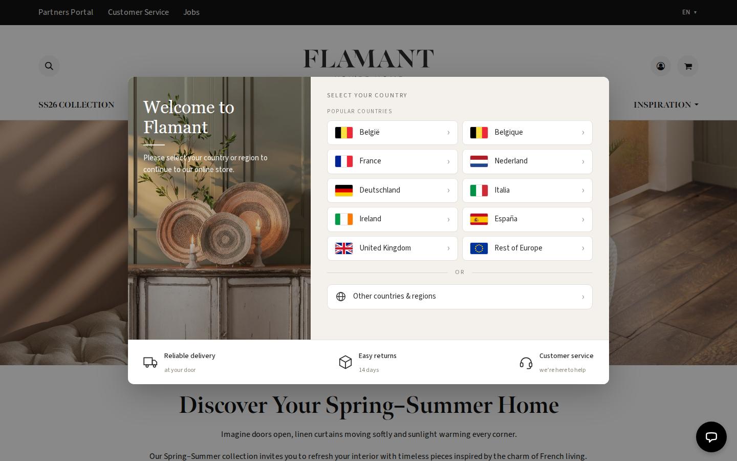 Homepage of Flamant, built with Odoo