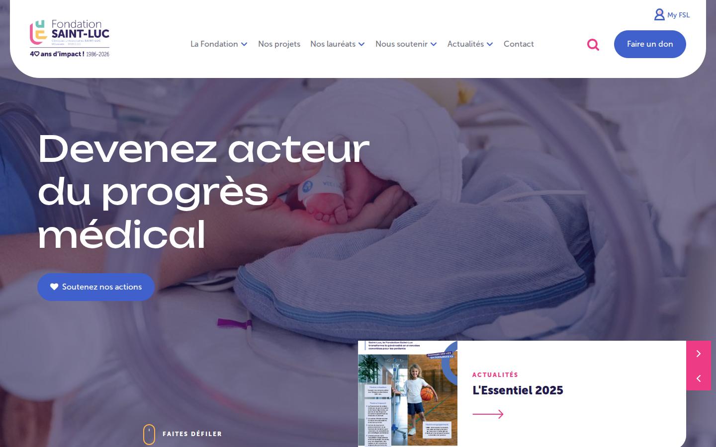 Homepage of Fondation Saint-Luc, built with Odoo