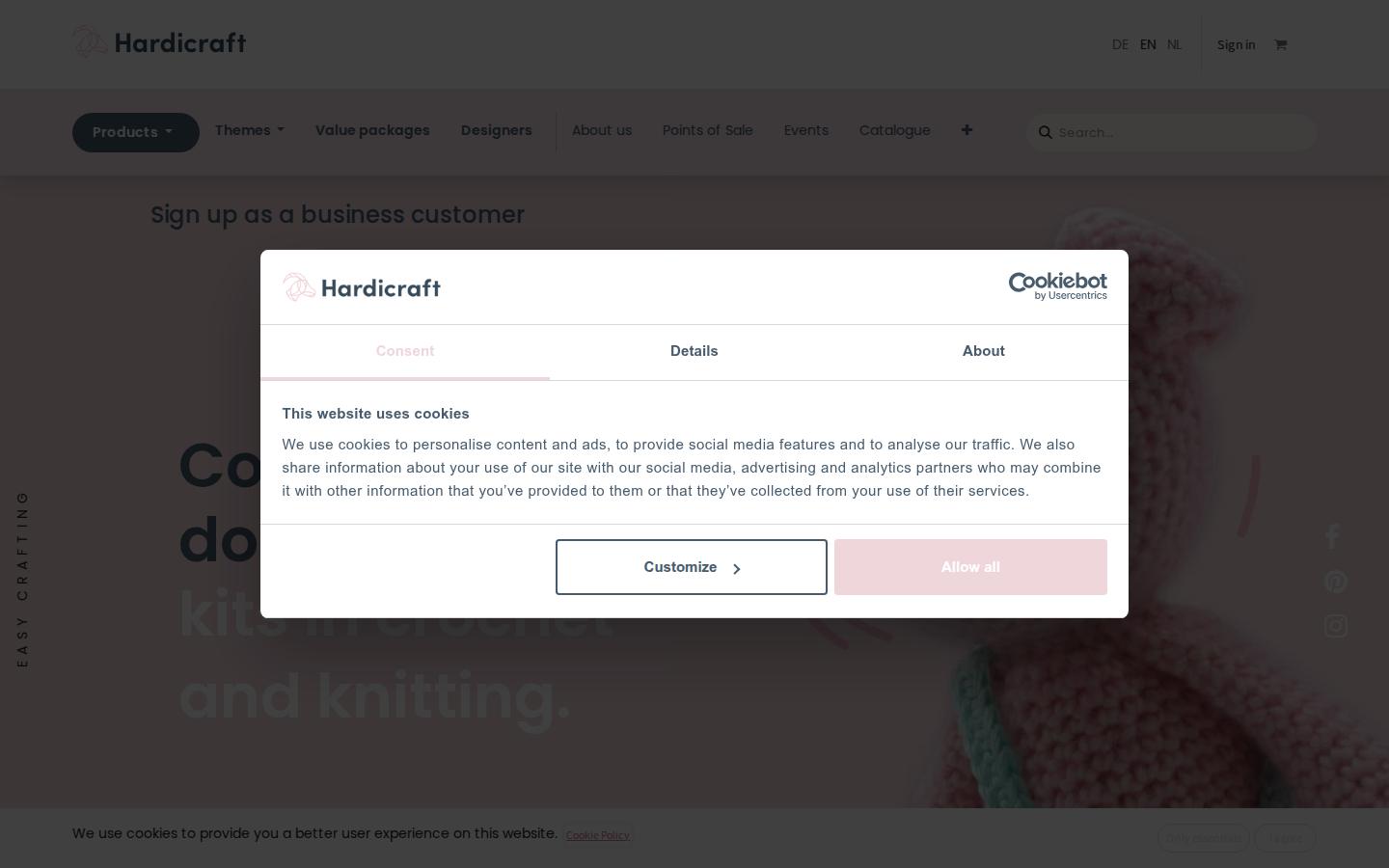 Homepage of Hardicraft, built with Odoo