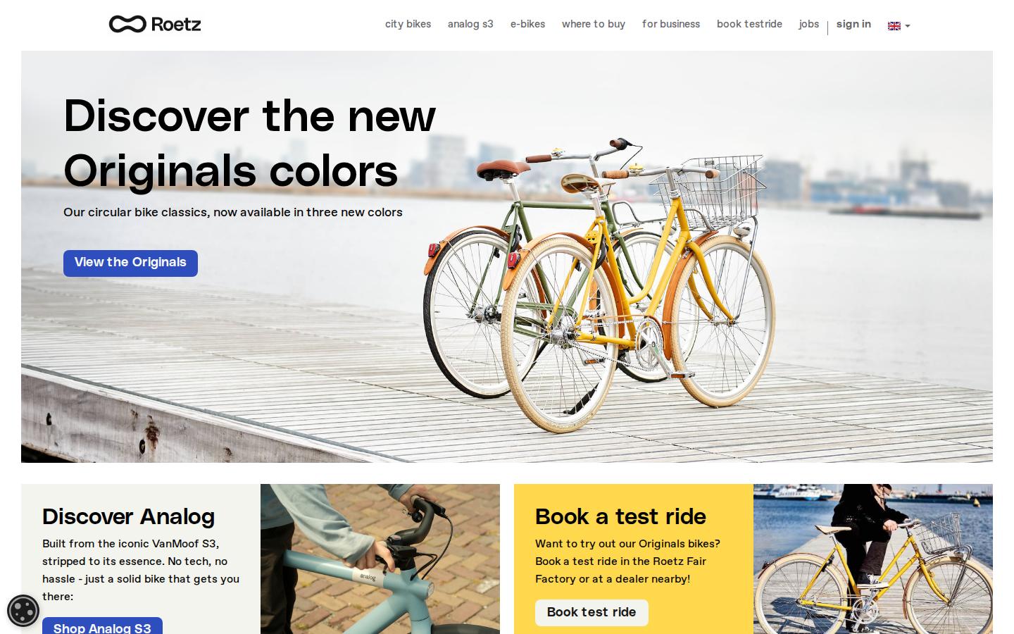 Homepage of Roetz Bikes, built with Odoo
